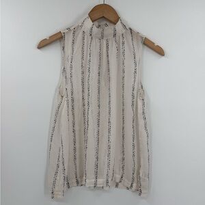 Cloth & Stone Sleeveless Mock Neck Stripe Blouse in Cream & Black | XS